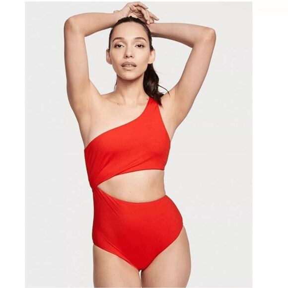 Victoria's Secret Other - Victoria's Secret Cutout Swimsuit Womens Size S Red One Shoulder High Waist